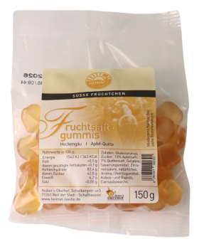 Eine 100 g Tüte Heckengäu Fruchtsaftgummis Apfel-Quitte