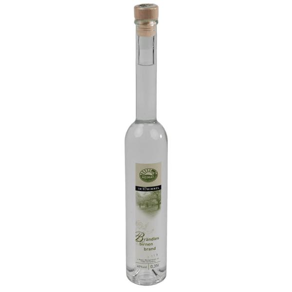 Eine 350 Milliliter Glasflasche Brändlesbirnenbrand 
