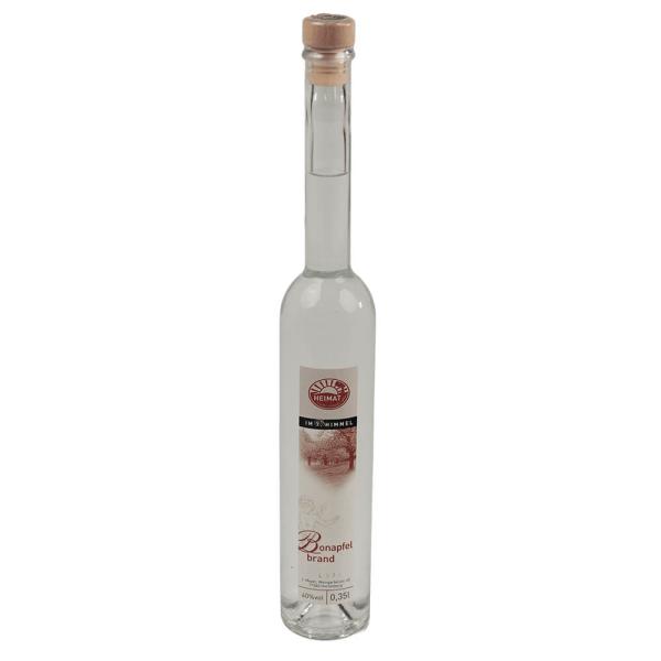 Eine 350 Milliliter Glasflasche Bohnapfelbrand